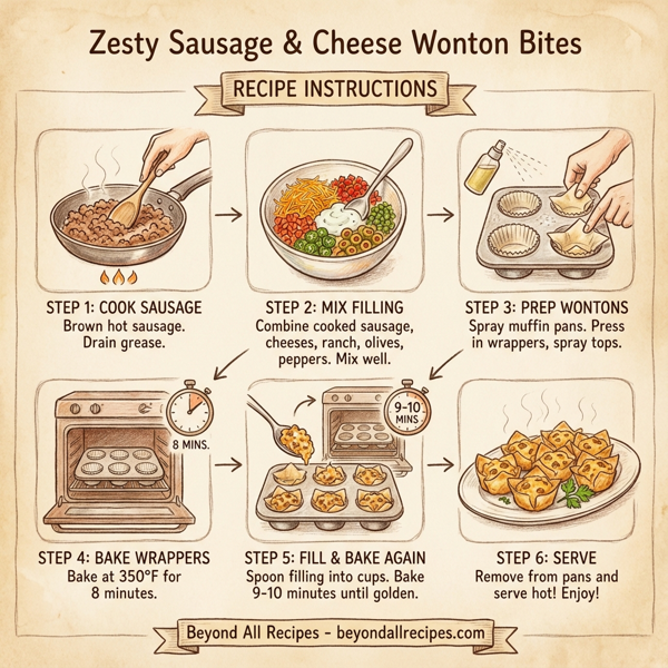 Zesty Sausage & Cheese Wonton Bites instructions