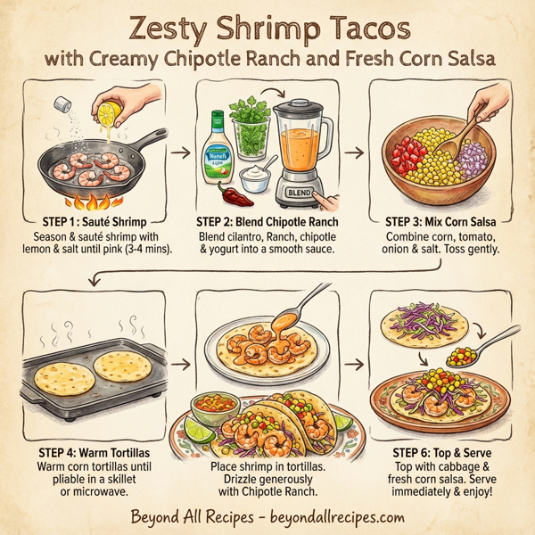 Zesty Shrimp Tacos with Creamy Chipotle Ranch and Fresh Corn Salsa instructions