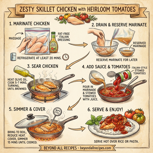 Zesty Skillet Chicken with Heirloom Tomatoes instructions