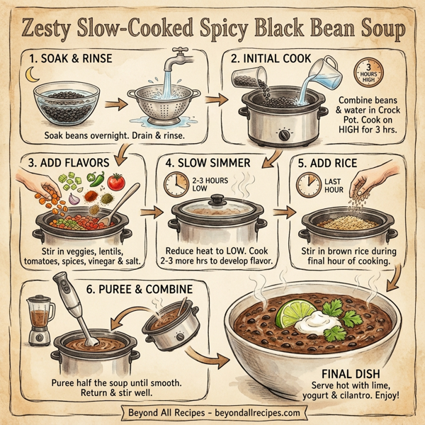 Zesty Slow-Cooked Spicy Black Bean Soup instructions