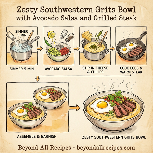 Zesty Southwestern Grits Bowl with Avocado Salsa and Grilled Steak instructions