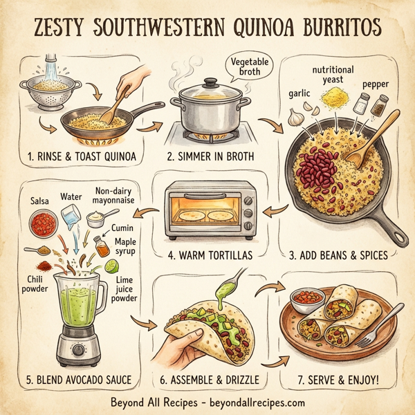 Zesty Southwestern Quinoa Burritos with Avocado Cream instructions