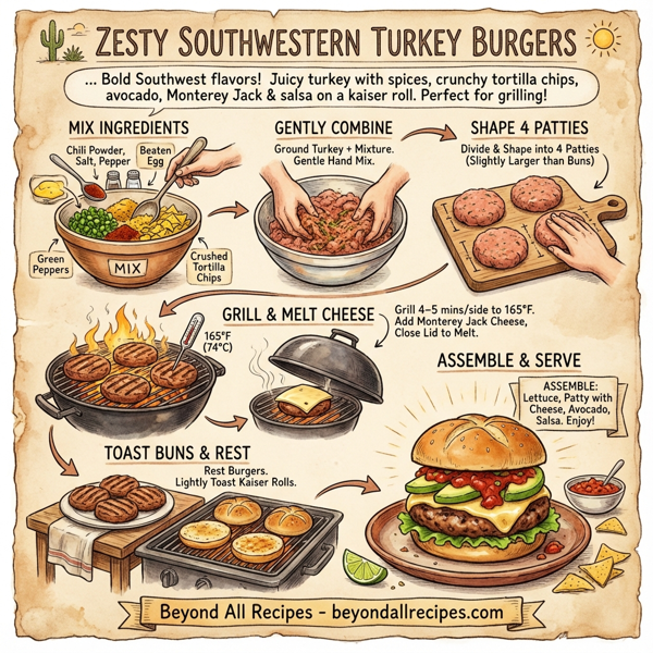 Zesty Southwestern Turkey Burgers with Avocado and Monterey Jack instructions
