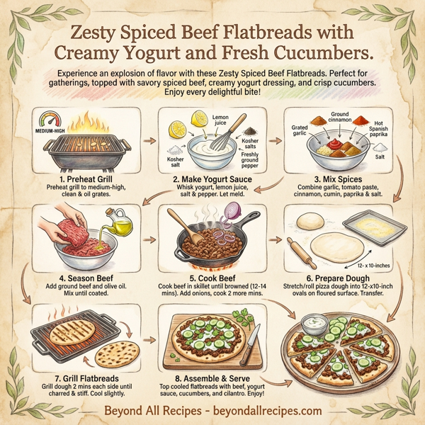 Zesty Spiced Beef Flatbreads with Creamy Yogurt and Fresh Cucumbers instructions