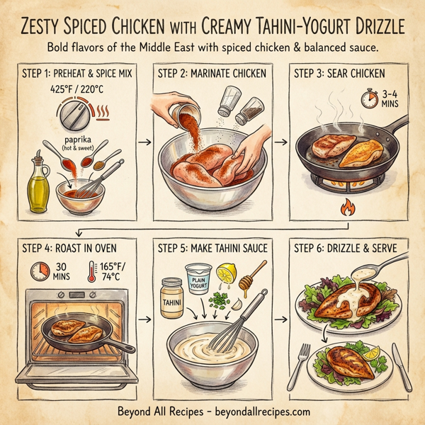 Zesty Spiced Chicken with Creamy Tahini-Yogurt Drizzle instructions