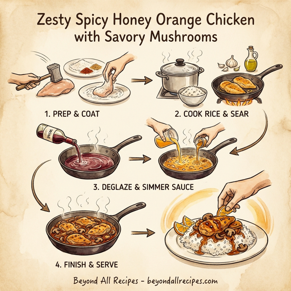 Zesty Spicy Honey Orange Chicken with Savory Mushrooms instructions