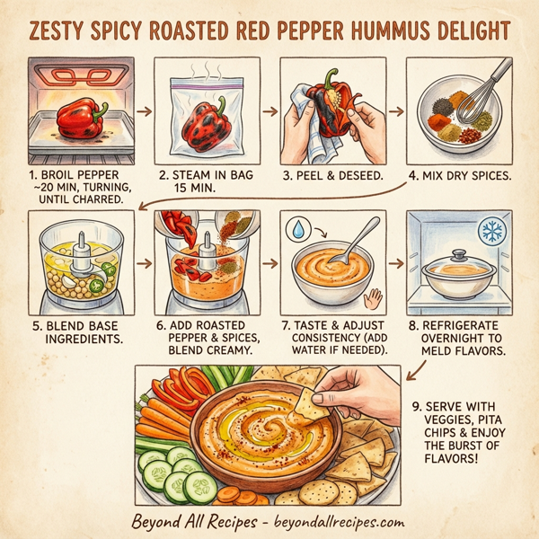 Zesty Spicy Roasted Red Pepper Hummus Delight instructions