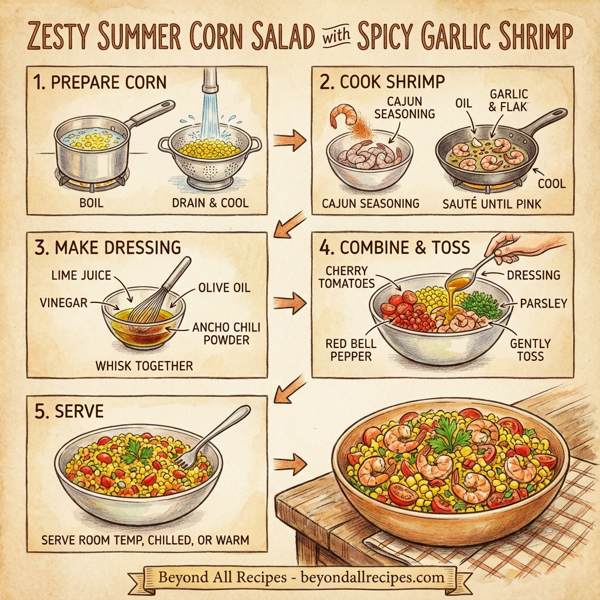 Zesty Summer Corn Salad with Spicy Garlic Shrimp instructions