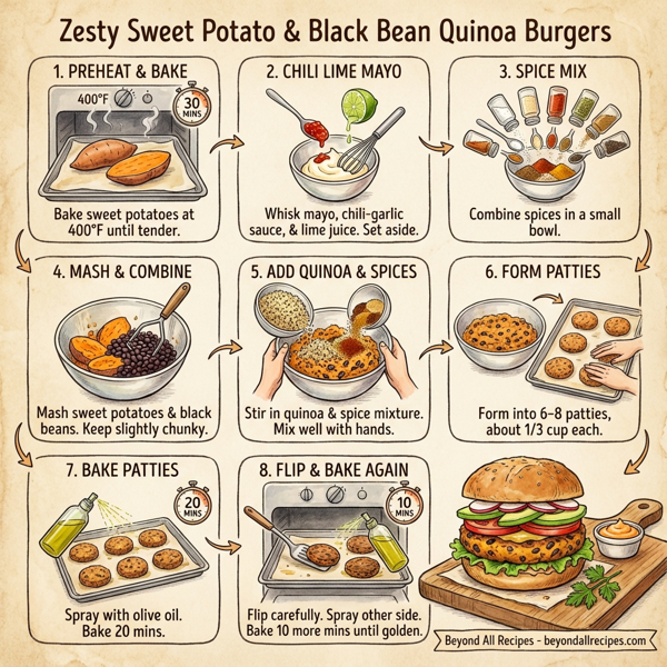 Zesty Sweet Potato & Black Bean Quinoa Burgers instructions