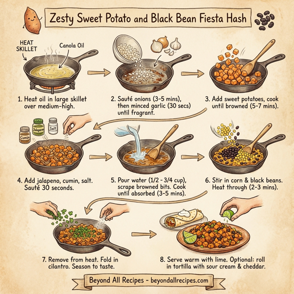 Zesty Sweet Potato and Black Bean Fiesta Hash instructions