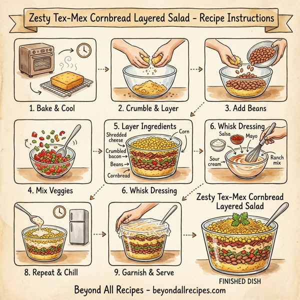 Zesty Tex-Mex Cornbread Layered Salad instructions