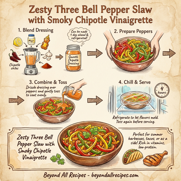 Zesty Three Bell Pepper Slaw with Smoky Chipotle Vinaigrette instructions