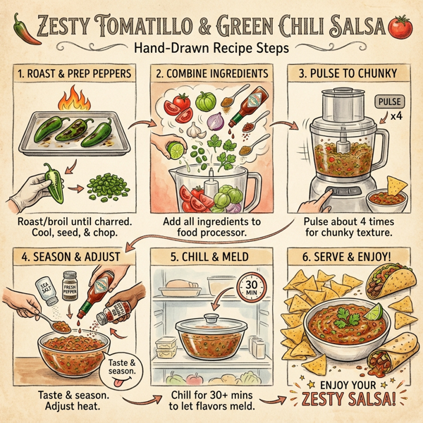 Zesty Tomatillo & Green Chili Salsa instructions