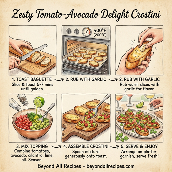 Zesty Tomato-Avocado Delight Crostini instructions
