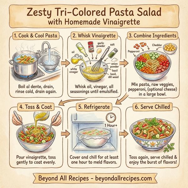 Zesty Tri-Colored Pasta Salad with Homemade Vinaigrette instructions