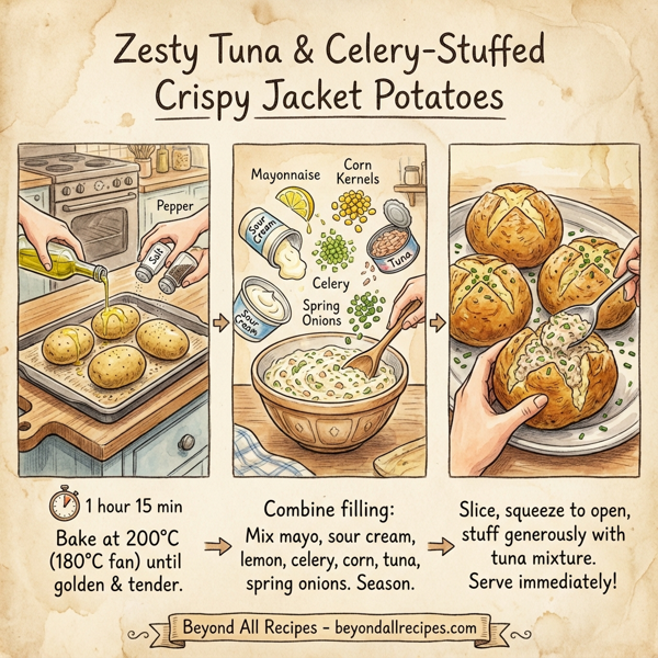 Zesty Tuna & Celery-Stuffed Crispy Jacket Potatoes instructions