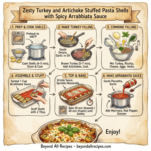 Zesty Turkey and Artichoke Stuffed Pasta Shells with Spicy Arrabbiata Sauce instructions