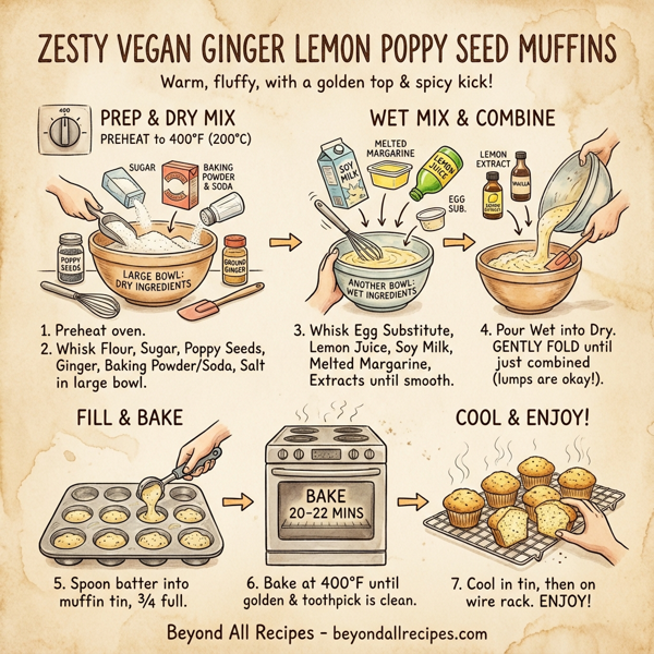 Zesty Vegan Ginger Lemon Poppy Seed Muffins instructions