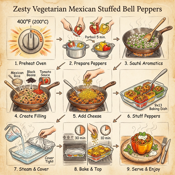 Zesty Vegetarian Mexican Stuffed Bell Peppers instructions