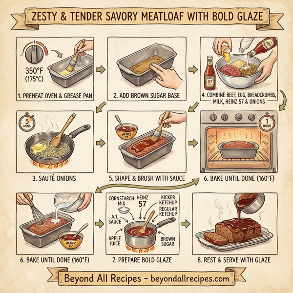 Zesty and Tender Savory Meatloaf with Bold Glaze instructions