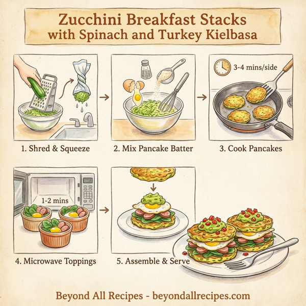 Zucchini Breakfast Stacks with Spinach and Turkey Kielbasa instructions