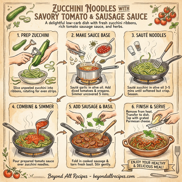 Zucchini Noodles with Savory Tomato and Sausage Sauce instructions